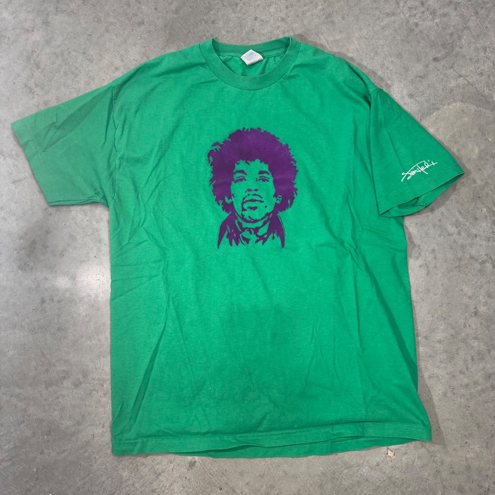Jimi Hendrix 2004 Alstyle Graphic T-Shirt XL Green Purple Portrait Signature